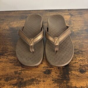 Vionic Tide II Flip Flop Sandals Mens Sz 12M Brown Leather Trim Arch Support